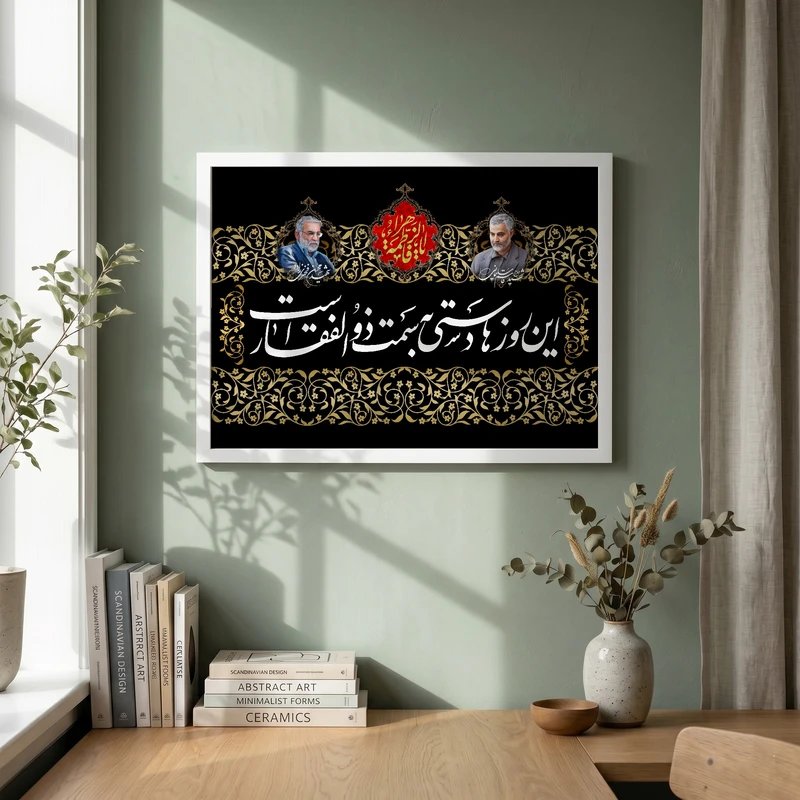 تابلو طرح این روزها دستی به سمت ذوالفقار است مدل G14109 فریم سفید