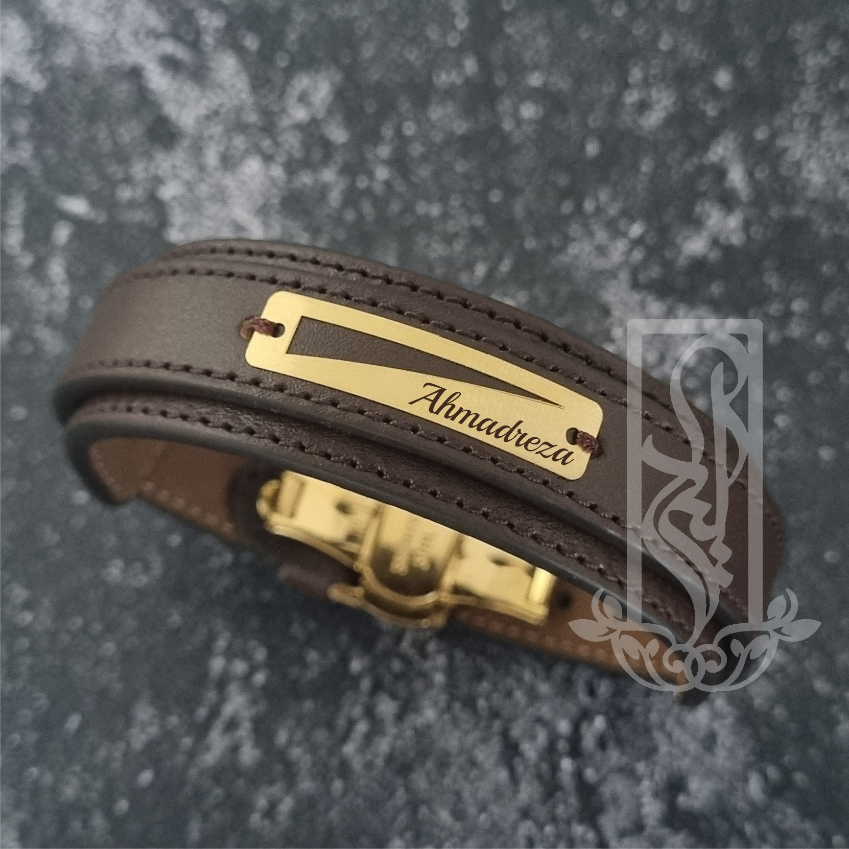 دستبند طلا 18 عیار مردانه لیردا مدل اسم احمدرضا  832