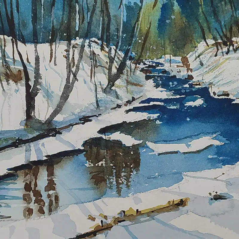 نقاشی آبرنگ طرح منظره برفی کد 26