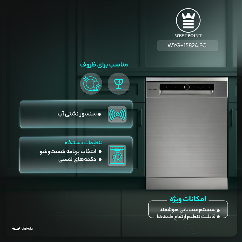 ماشین ظرفشویی 15 نفره وست پوینت مدل WYG-15824.EC