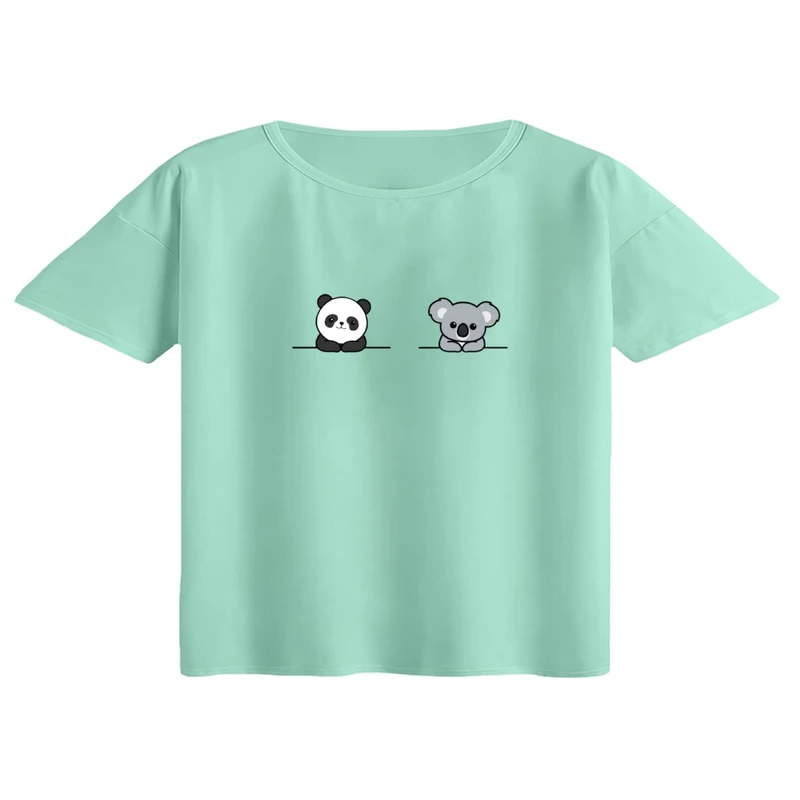 کراپ تی‌شرت آستین کوتاه زنانه مدل پاندا و کوالا