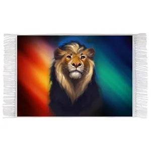 فرش ماشینی دیوارکوب اطلس آبی طرح نقاشی شیر نر مدل T1626 