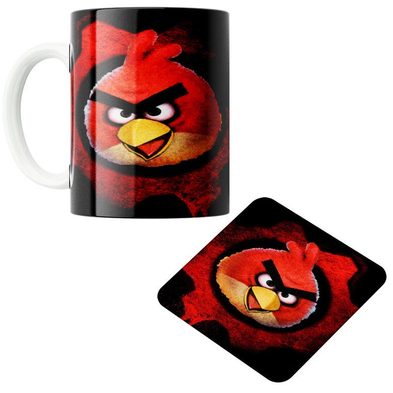 ماگ پاد آفرین مدل پرندگان خشمگین کد z298 به همراه زیر لیوانی