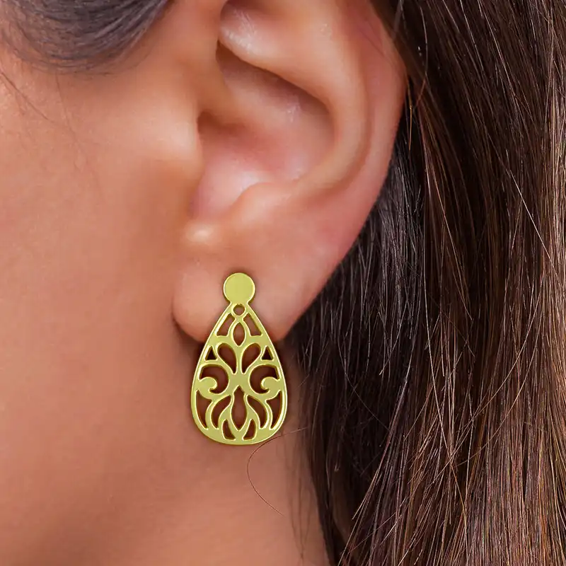 گوشواره طلا 18 عیار زنانه مدوپد مدل اسلیمی کد GA1-15260