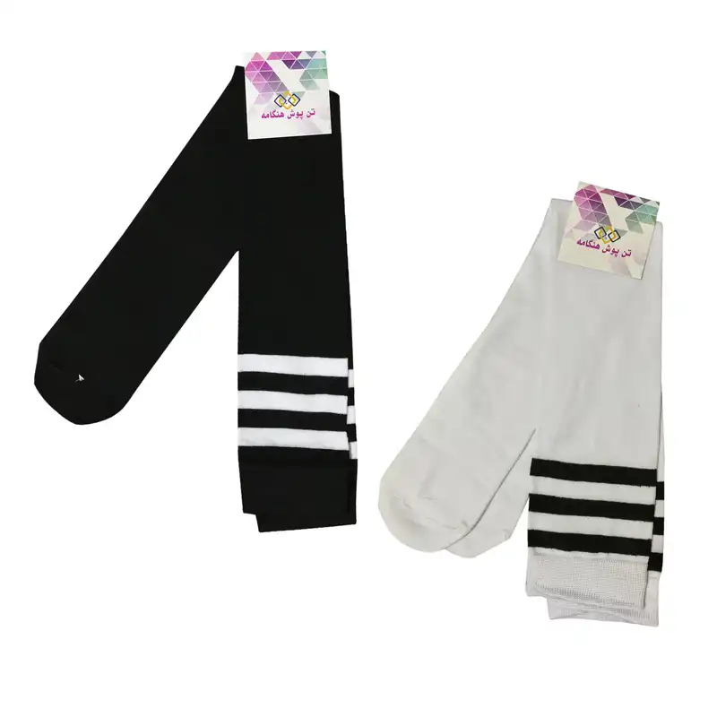 جوراب ساق بلند زنانه تن پوش هنگامه مدل بالا زانو رینگی مجموعه 2 عددی