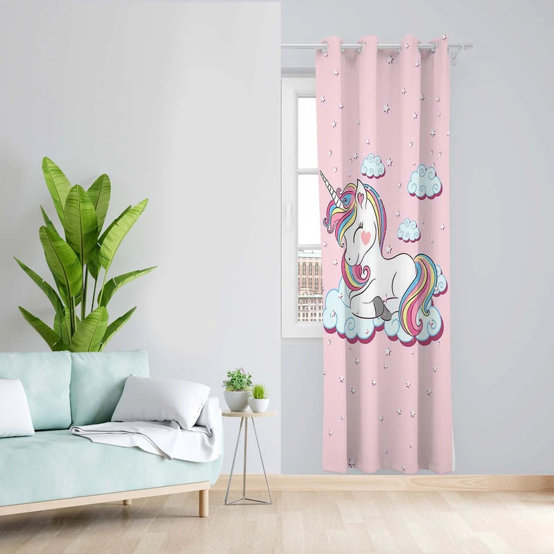پرده طرح یونیکورن مدل مخمل پانچی کد 5411 z سایز 140x200 سانتی متر