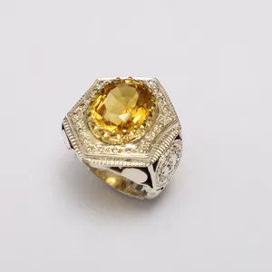 انگشتر نقره مردانه مدل سیترین طبیعی