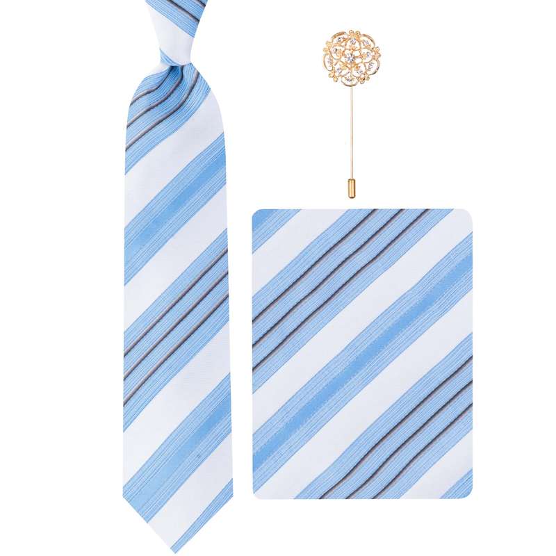 ست کراوات و دستمال جیب و گل کت مردانه مدل GF-ST1039RE-BL 