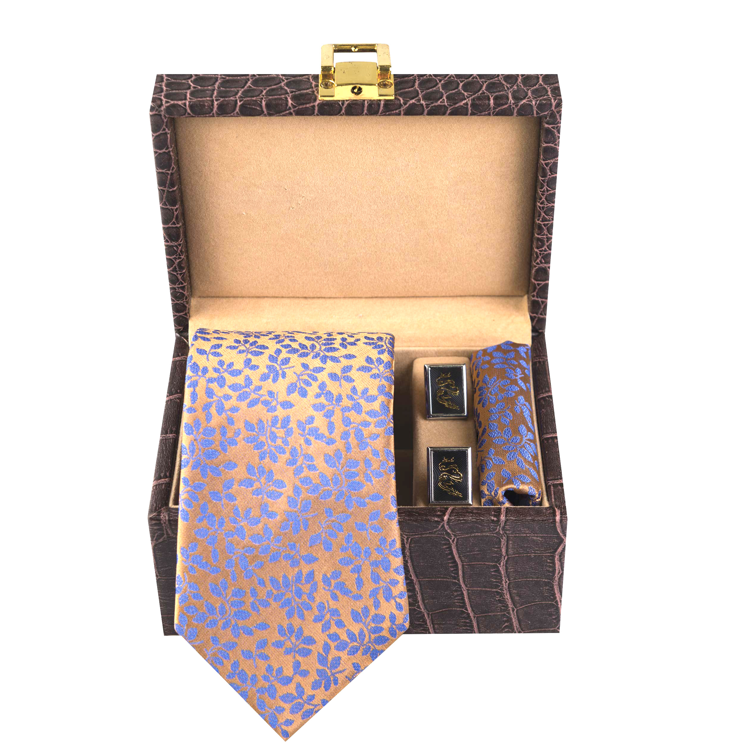 ست کراوات و دستمال جیب و دکمه سردست مردانه مدل GF-F1291-OR-BOX