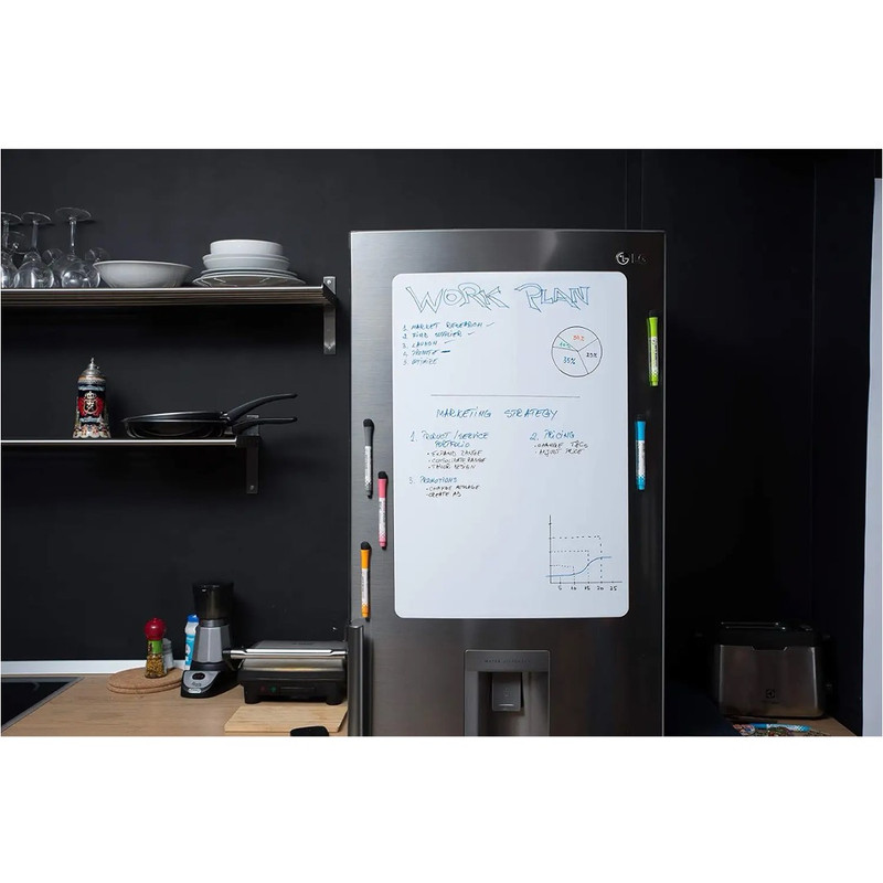 تخته وایت برد هوم اند فریج مدل 12 سایز 60x40 سانتی متر به همراه ماژیک و تخته پاک کن مجموعه 12 عددی