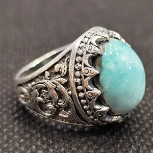 انگشتر نقره مردانه مدل سنگ فیروزه نیشابور کد 12369