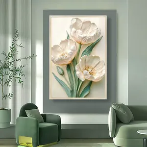 تابلو طرح دکوراتیو مدل گل لاله کد1477B فریم سفید 