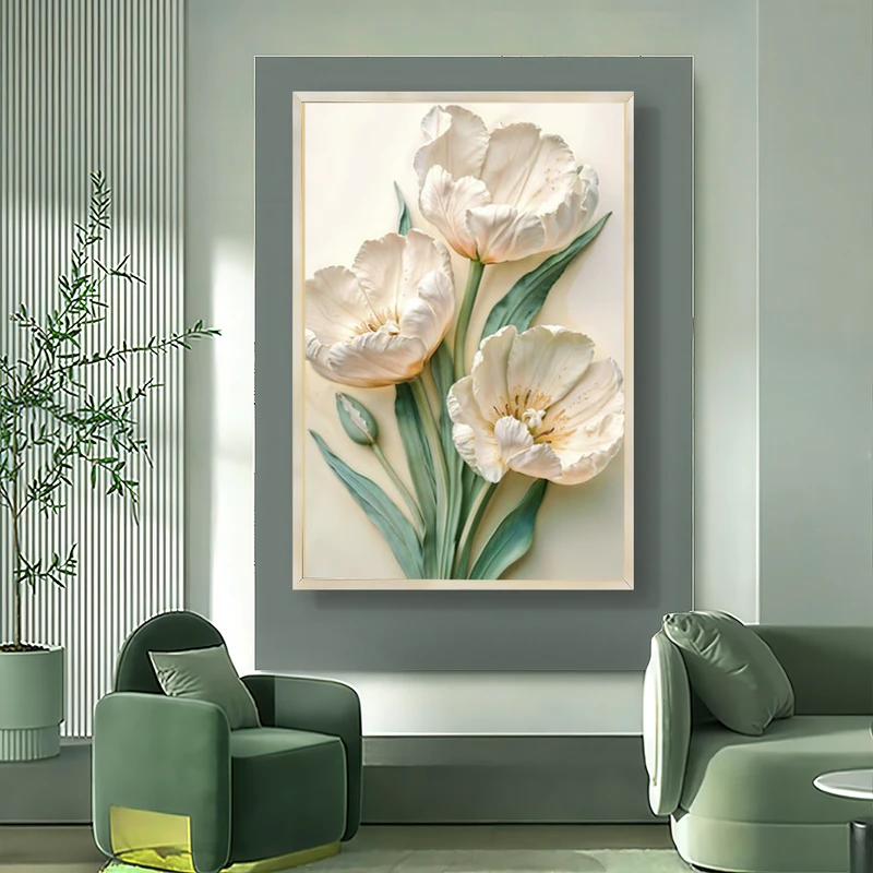 تابلو طرح دکوراتیو مدل گل لاله کد1477B فریم سفید 