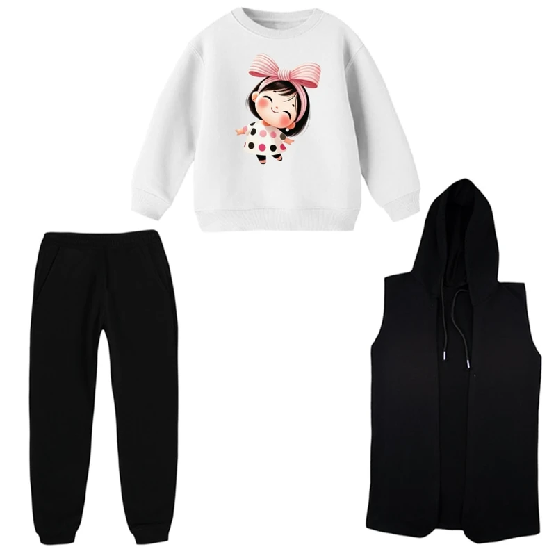 ست 3 تکه لباس راحتی بچگانه مدل دخترک کد 003