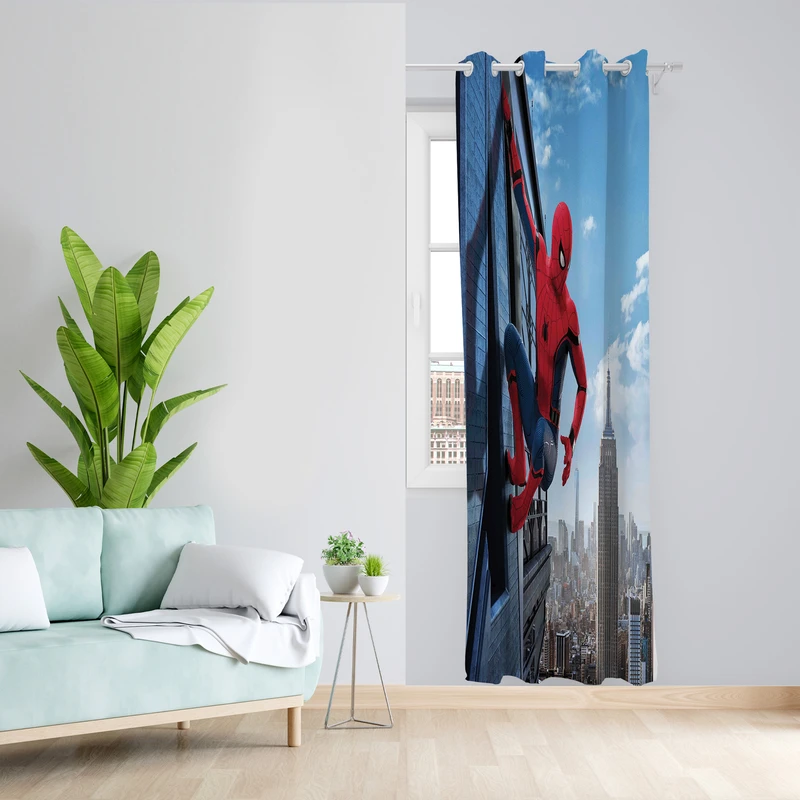 پرده طرح مرد عنکبوتی مدل مخمل پانچی کد L 1720 Z سایز 140x200 سانتی متر