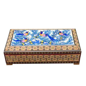 جعبه جواهرات خاتم کاری صنایع دستی فاخر طرح گل ومرغ برجسته کد Bl21115 