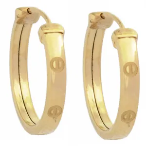 گوشواره حلقه‌ای طلا 18 عیار زنانه با طرح کارتیه طلای مستجابی مدل آینه ای کد 1433