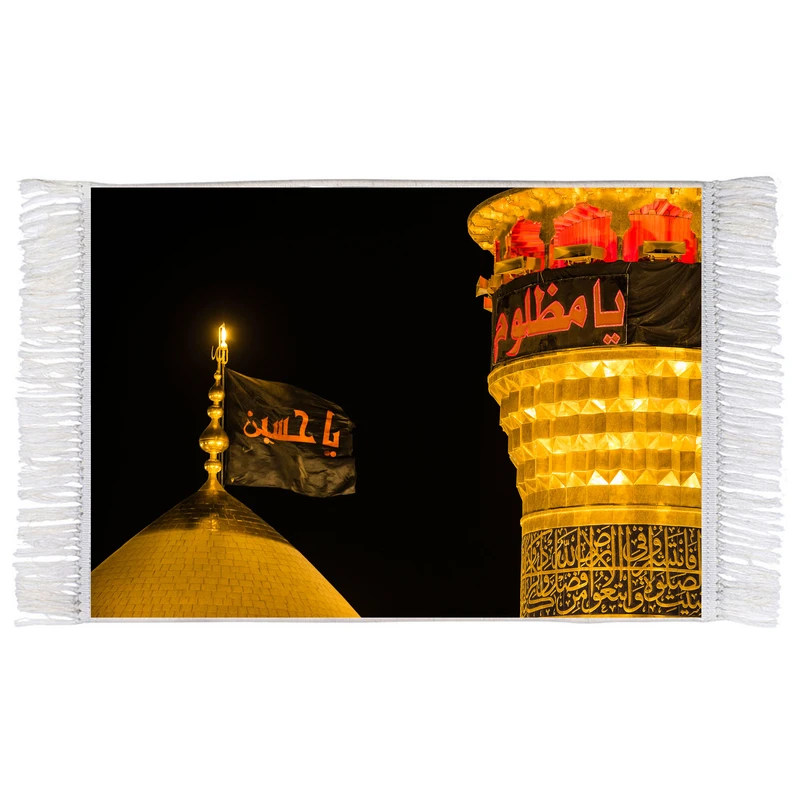 فرش ماشینی دیوارکوب اطلس آبی طرح گنبد حرم امام حسین مدل T2402
