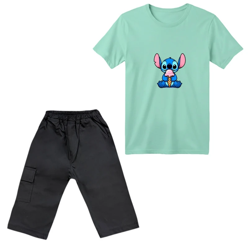 ست تی‌شرت آستین کوتاه و شلوارک پسرانه مدل استیچ کد 02