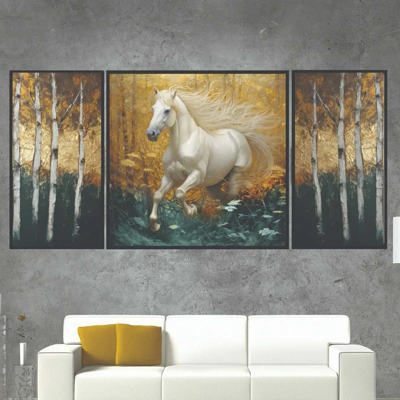 تابلو بکلیت طرح دیجیتال آرت مدل B-1993 فریم مشکی مجموعه 3 عددی