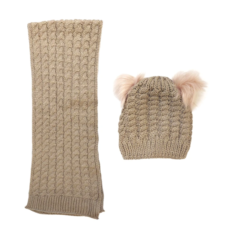 ست کلاه و شال گردن دخترانه مدل بافت طرح پوم دار ۲۰۰۰۱