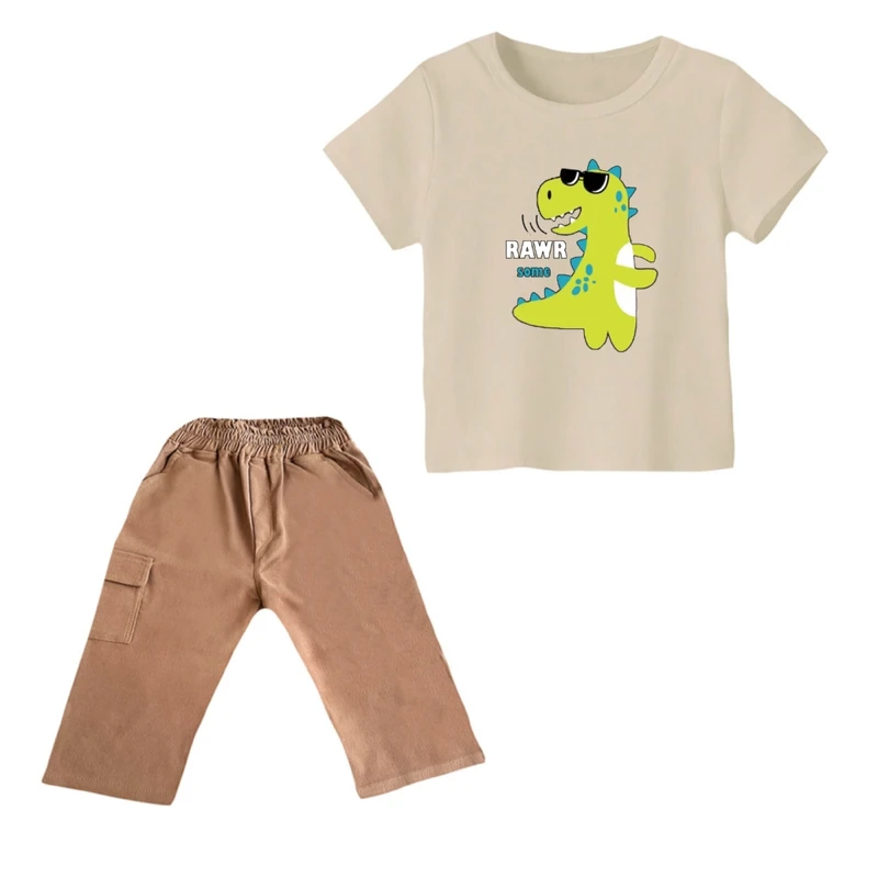 ست تی شرت و شلوارک پسرانه مدل دایناسور کد ۱۹