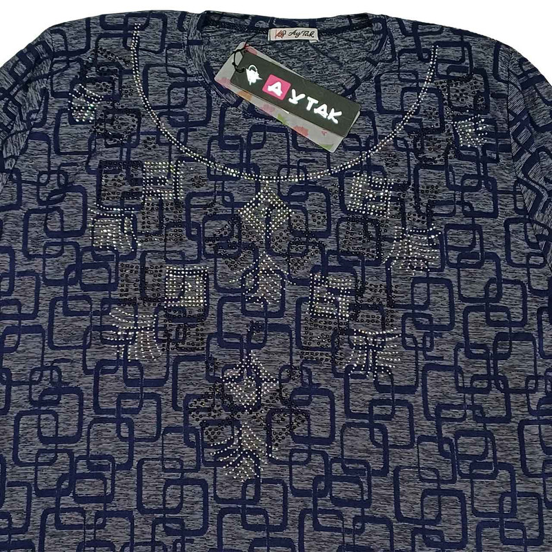 تونیک زنانه مدل یقه گرد نگین دار ژاکارد رنگ سرمه ای