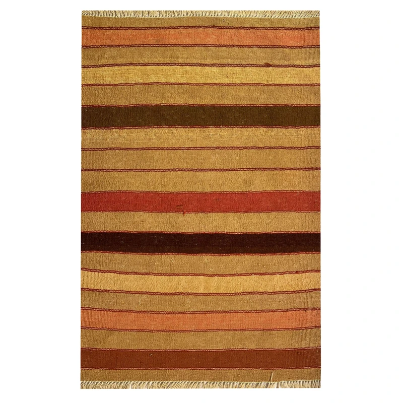 گلیم دستبافت کناره یک متر مدل قشقایی کد NKP.RJ99 زمینه شتری