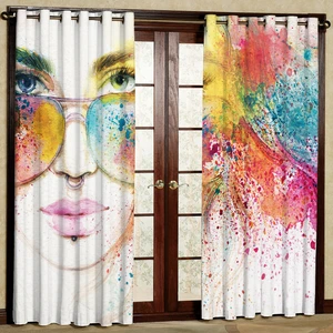 پرده مدل دختر آب رنگی مخمل پانچی کد 1045L سایز 140x280 سانتی متر