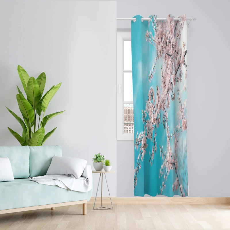 پرده طرح شکوفه بهاری مدل مخمل پانچی کد 2638 z سایز 140x200 سانتی متر