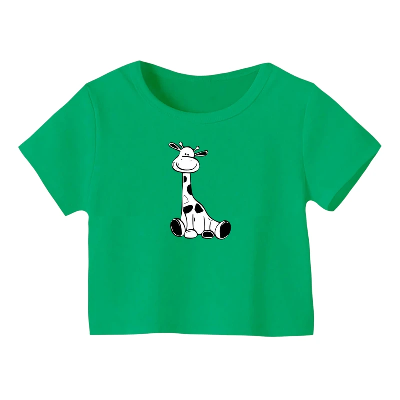 کراپ‌ تی‌شرت آستین کوتاه زنانه مدل زرافه کد ۱۱