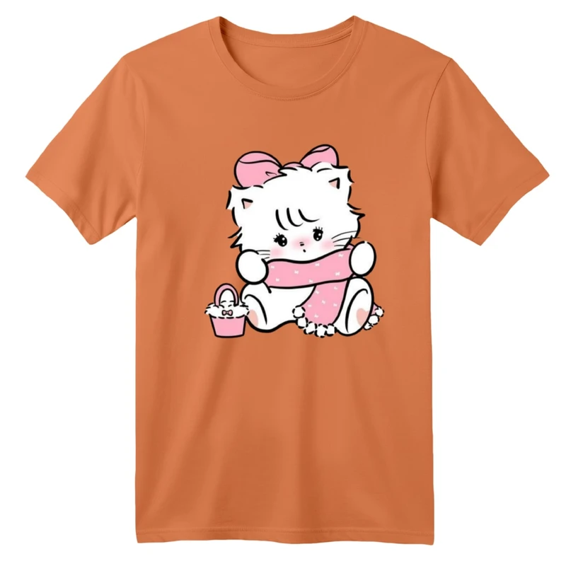 تی شرت آستین کوتاه بچگانه مدل گربه شال پوش