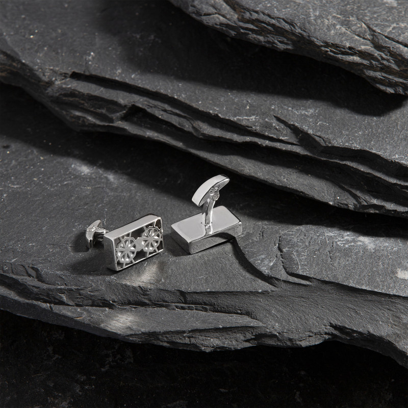 دکمه سردست نقره مردانه دلی جم مدل مستطیل طرح دار