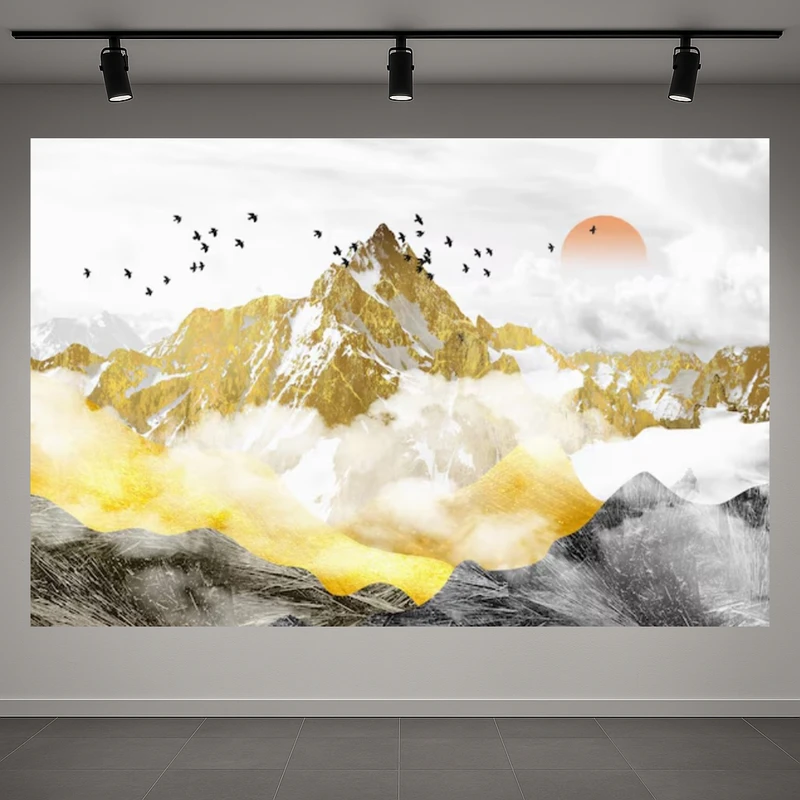 تابلو بوم طرح مخمل انتزاعی کوه ابری مدل طلایی کد AR3059291