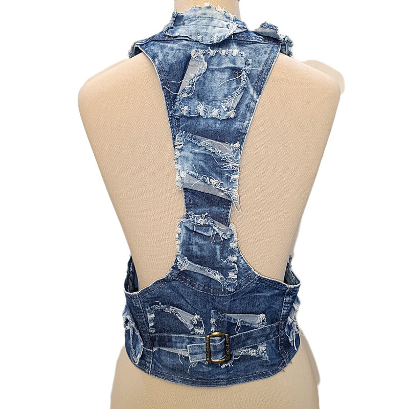 ست جلیقه و دامن زنانه مدل جین چهل تیکه رنگ آبی