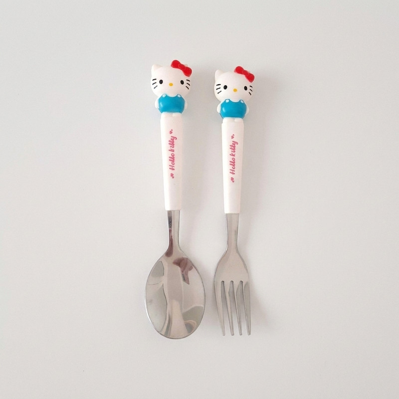ست قاشق چنگال کودک طرح Hello Kitty صورتی به همراه باکس نگهدارنده کد VT6275