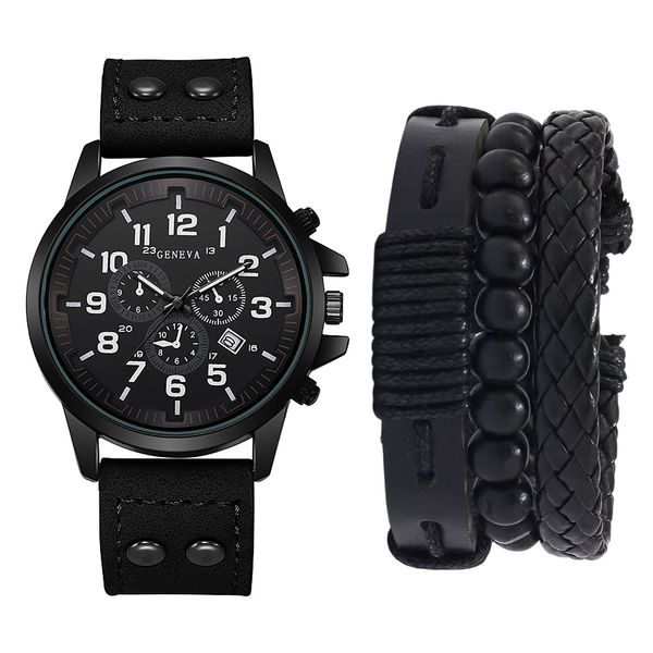 ست ساعت مچی عقربه‌ای کوارتز و دستبند مردانه جنوا مدل 583-1 BLK