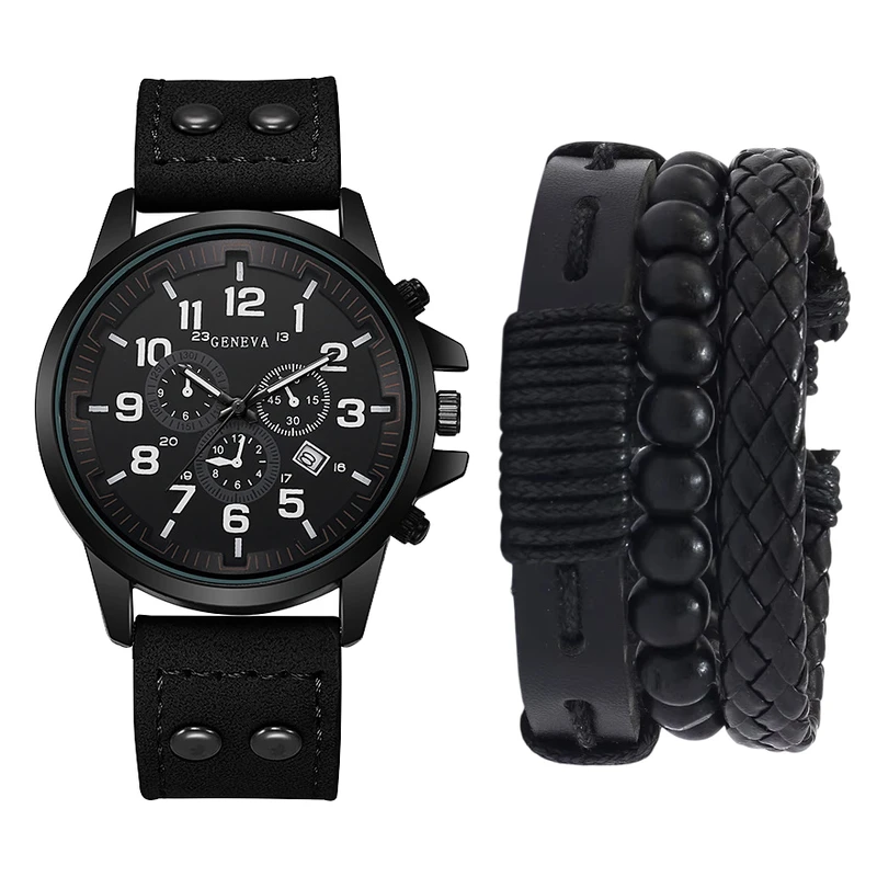 ست ساعت مچی عقربه‌ای کوارتز و دستبند مردانه جنوا مدل 583-1 BLK