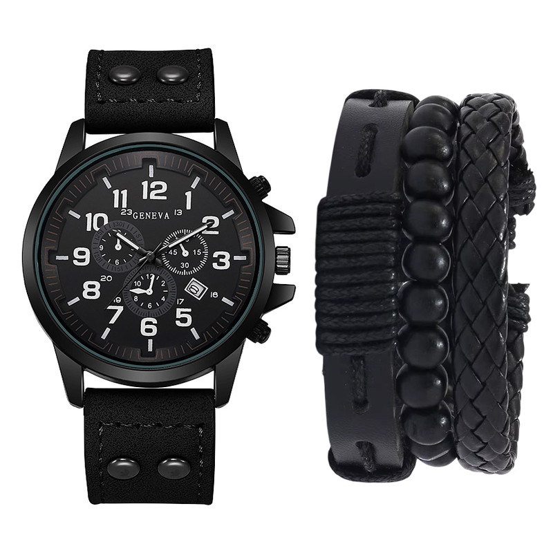 ست ساعت مچی عقربه‌ای کوارتز و دستبند مردانه جنوا مدل 583-1 BLK