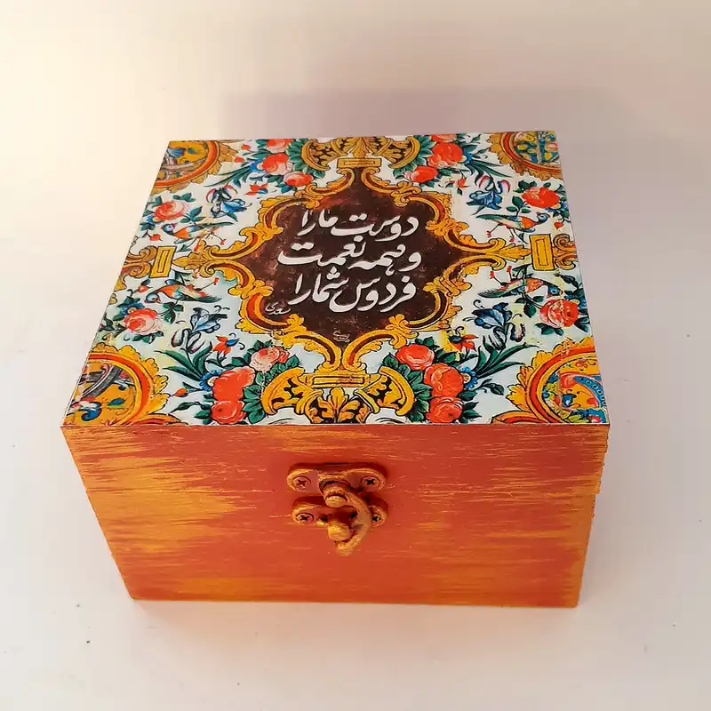 جعبه هدیه چوبی مدل سنتی طرح کاشی کد SB03
