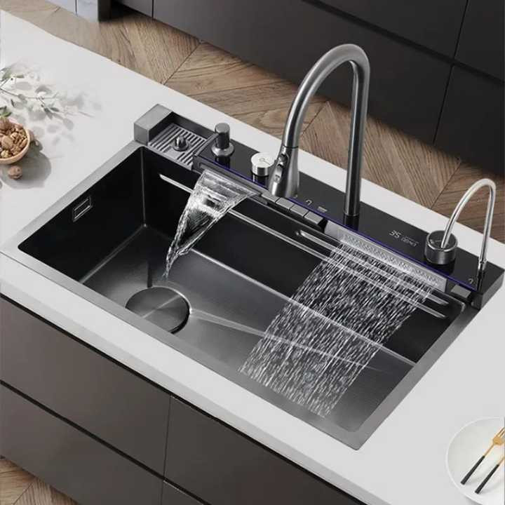 سینک ظرفشویی استیل دیکالان مدل پیانویی نمایشگردار و LED دار کد ۷۵۰۴۵