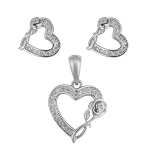 نیم ست نقره زنانه مدل قلب و رز کد M3162