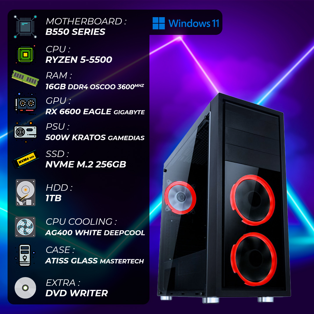 کامپیوتر دسکتاپ مستر تک مدل ATISS GAMING GLASS