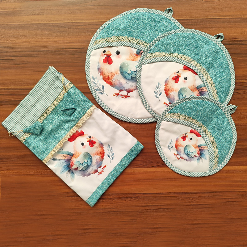 سرویس پارچه ای آشپزخانه 16 پارچه مدل خروس