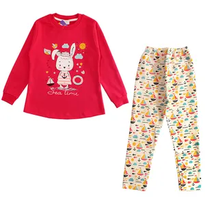 ست تی شرت آستین بلند و شلوار دخترانه مدل خرگوش رنگ سرخابی