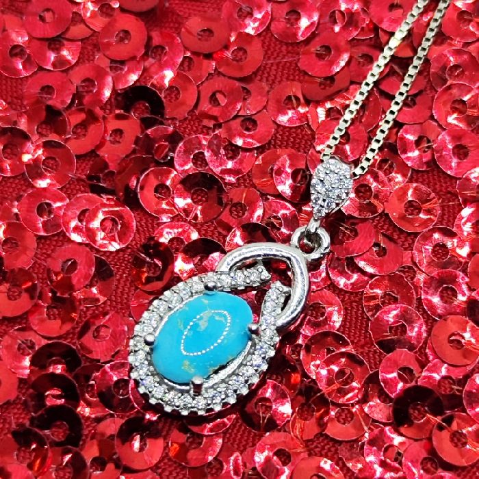 گردنبند نقره زنانه مدل سنگ فیروزه نیشابور آبکاری رادیوم کد 550 -  - 6