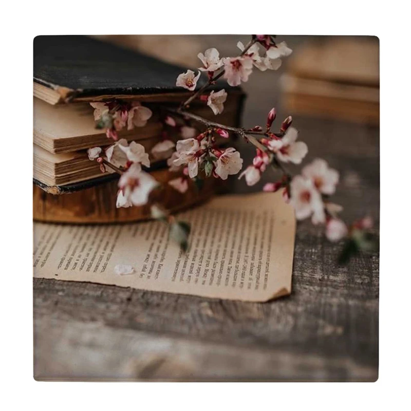 زیر لیوانی طرح شاخه شکوفه و کتاب قدیمی کد    4016539_2375