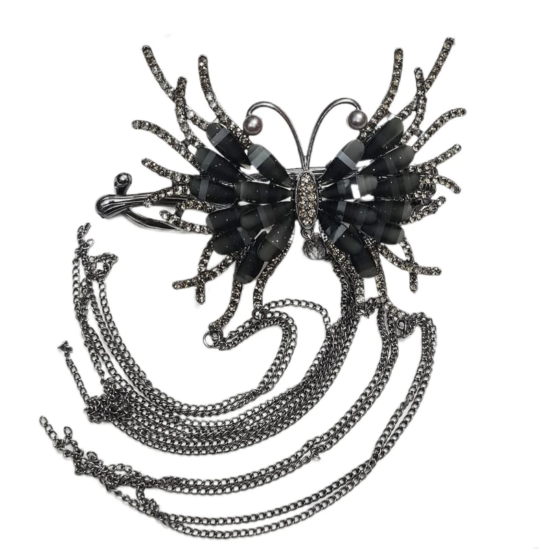 گیره مو زنانه مدل چفتی پروانه مشکی ققنوس آویزدار کد brg 666