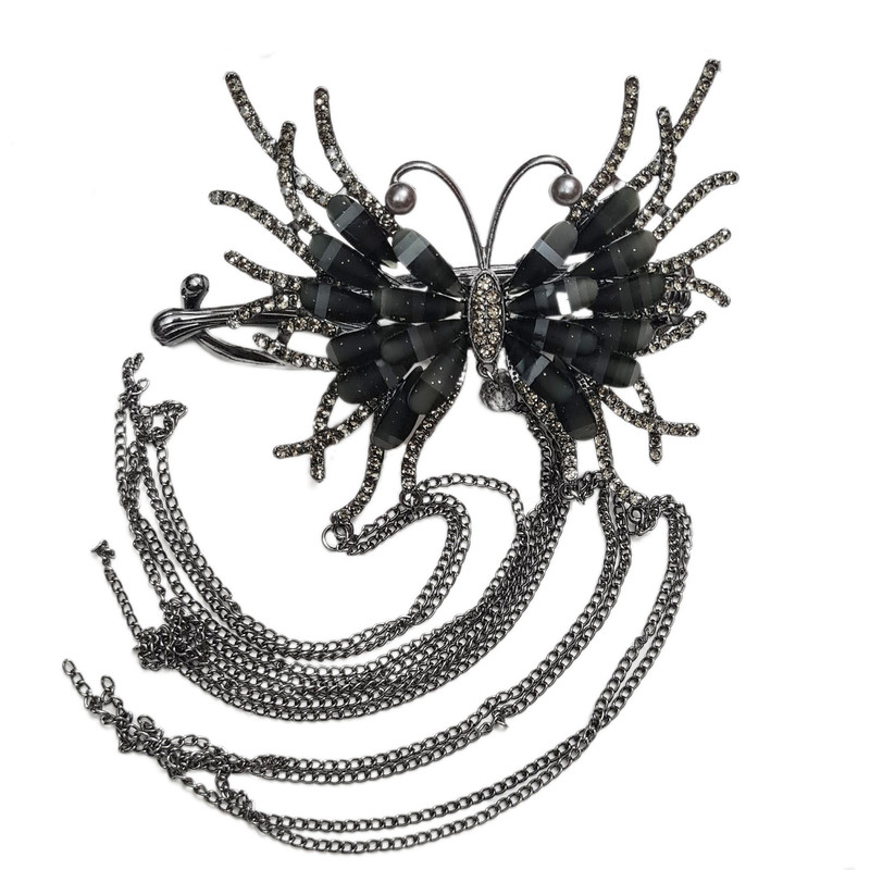 گیره مو زنانه مدل چفتی پروانه مشکی ققنوس آویزدار کد brg 666