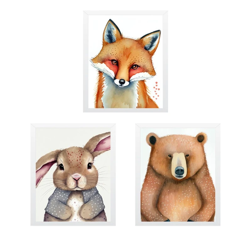 تابلو مدل مستر با موتیف حیوانات جنگلی مجموعه 3 عددی